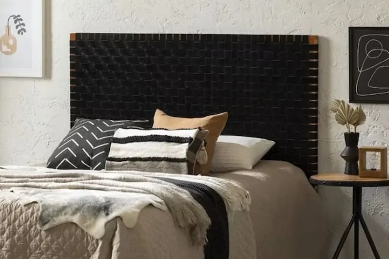 Authentic Leather Headboard - Handmade Leather Strap Headboard - Natural Wall Hanging Headboard