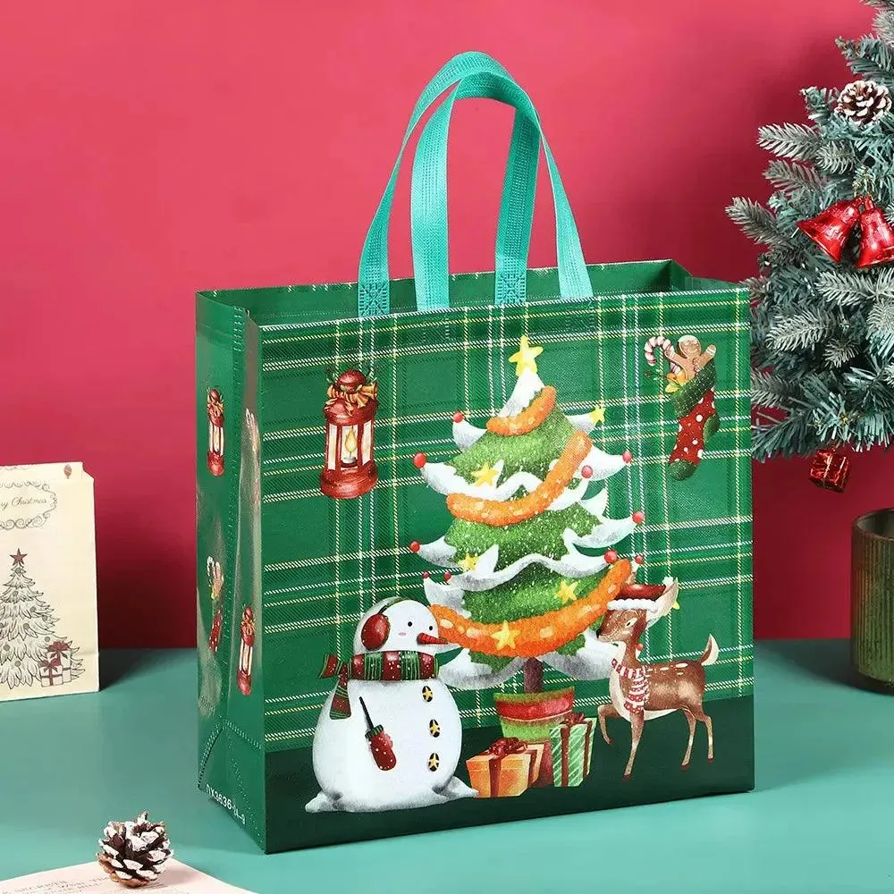 Large Christmas Gift Bag With Handle Non-Woven Reusable Holiday Treat Packaging Bag for Christmas Party and New Year Gifts