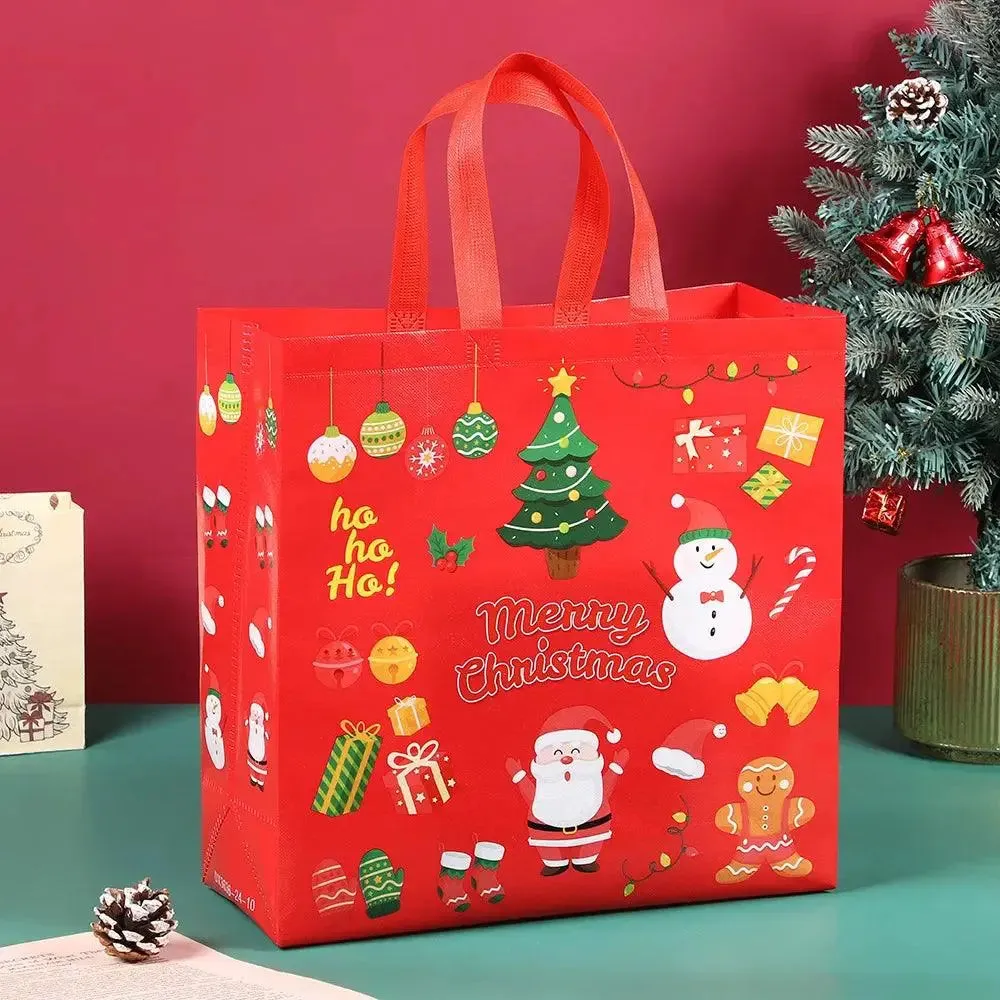 Large Christmas Gift Bag With Handle Non-Woven Reusable Holiday Treat Packaging Bag for Christmas Party and New Year Gifts