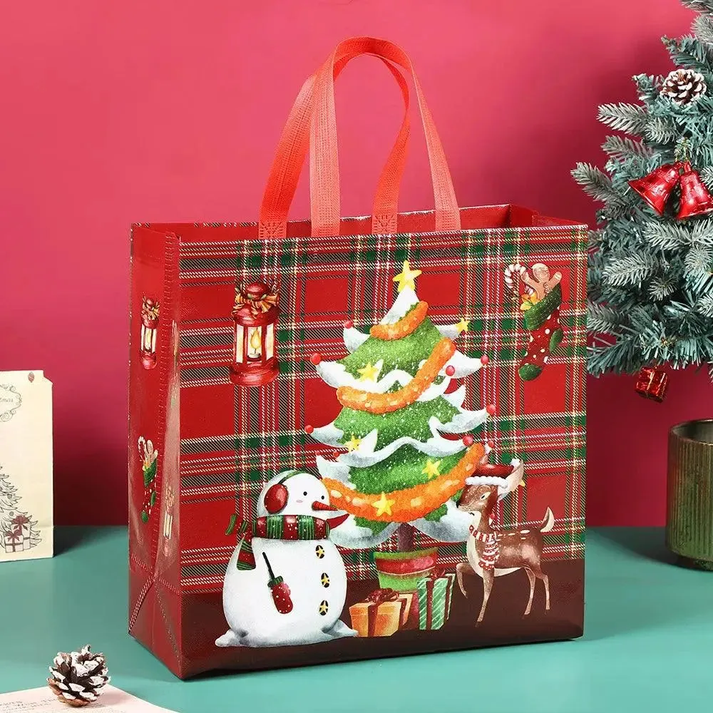 Large Christmas Gift Bag With Handle Non-Woven Reusable Holiday Treat Packaging Bag for Christmas Party and New Year Gifts