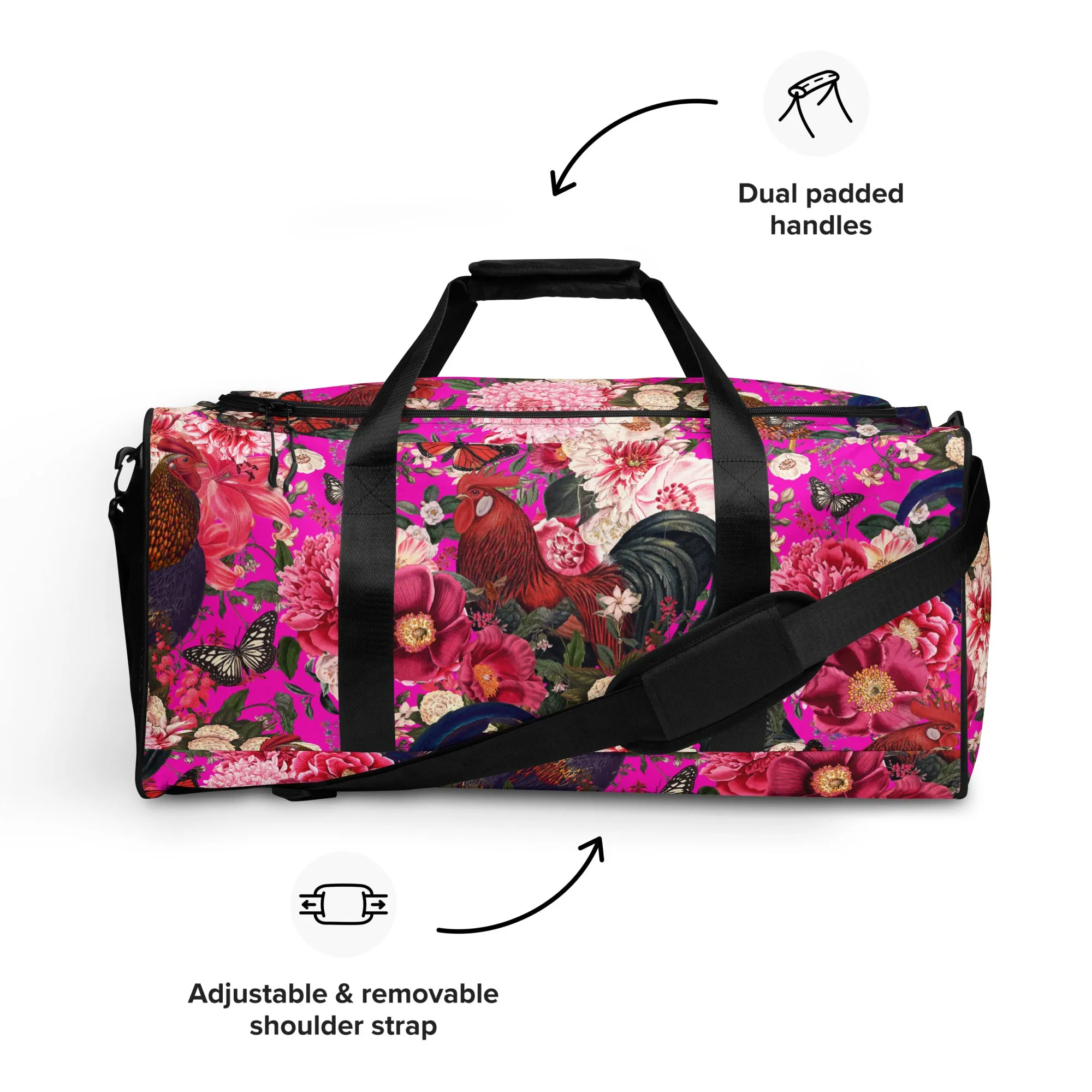 Secret Chicken Garden Duffle Bag, roosters