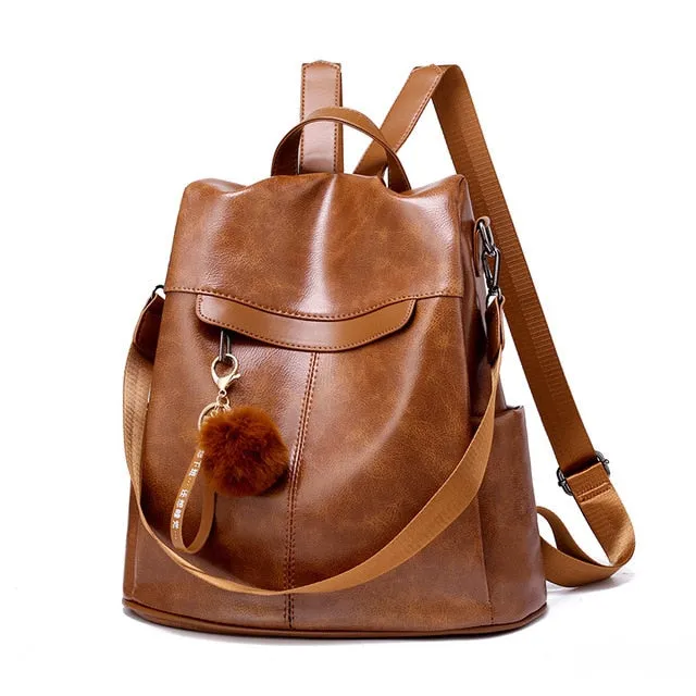 Women Backpack High Quality Vintage Oil Wax PU Leather Bagpack 2020 New Waterproof Anti-theft Ladies Leisure Travel Back Pack